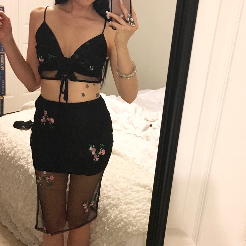 S Fashion Nova Crop Top Skirt Set Floral Music Festival Rave Ultra EDC